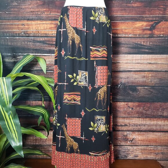 Notations Vintage Maxi Skirt PL Beaded Fringe Safari Bohemian - Picture 4 of 10